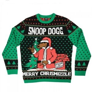 Joe cool Snoop Dog merry chrismizzle funny Christmas sweater size large